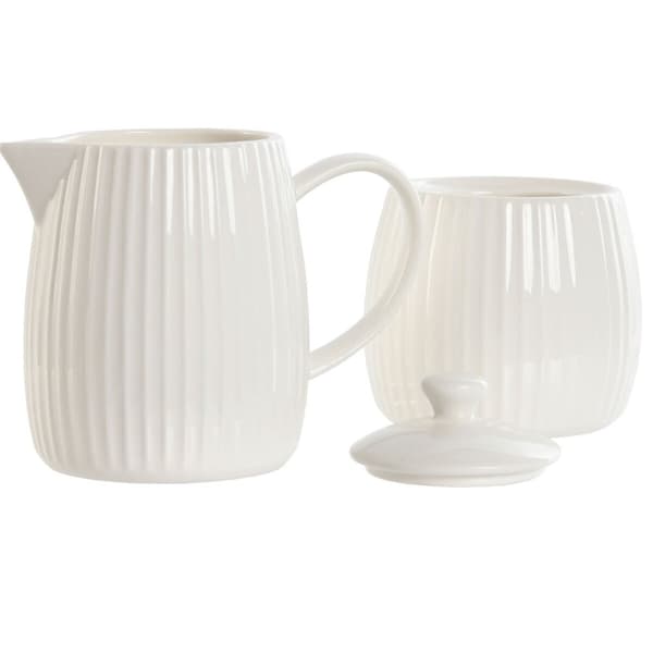 Maitokannu ja sokerikulho Home ESPRIT Valkoinen Posliini 250 ml 12 x 7,6 x 9 cm 2 Kappaletta