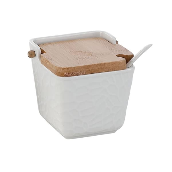 Sokeriastia Home ESPRIT Valkoinen Luonnollinen Bambu Posliini 10,5 x 9 x 9 cm