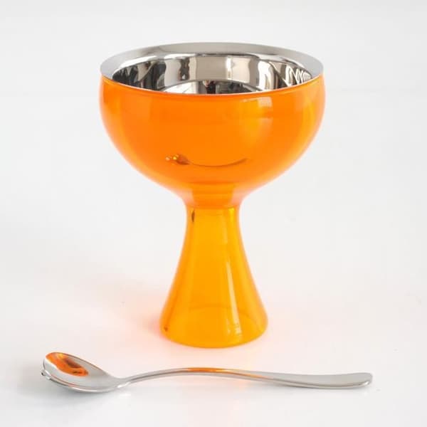 Alessi Big Love Set som består av en glassskål i 18/10 rostfritt stål och termoplastharts, apelsin och en