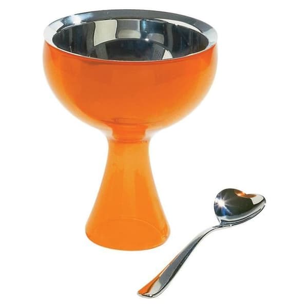 Alessi Big Love Set som består av en glassskål i 18/10 rostfritt stål och termoplastharts, apelsin och en