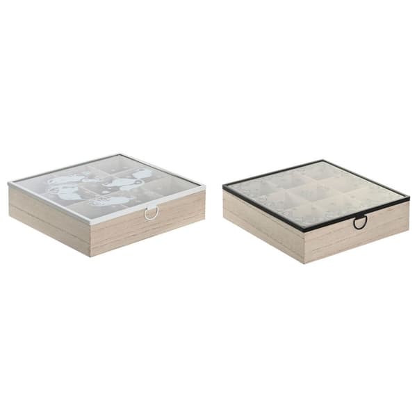 Æske til infusioner DKD Home Decor Blå Hvid Sort Natur Metal Krystal Træ MDF 24 x 24 x 6,5 cm (2 enheder)