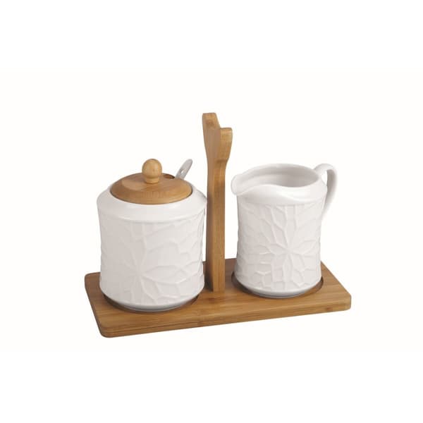 Sokeriastia Home ESPRIT Valkoinen Bambu Posliini 19,5 x 9 x 17 cm 2 Kappaletta