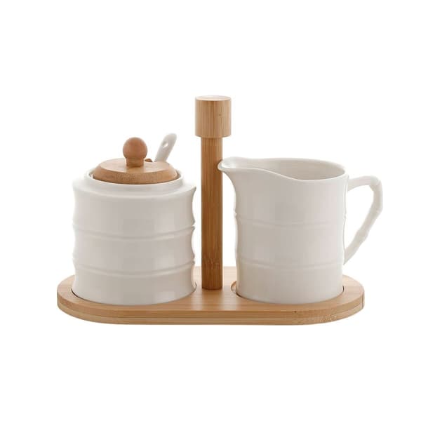 Sockerströare Home ESPRIT Vit Bambu Porslin 19,5 x 9 x 17 cm 2 Delar