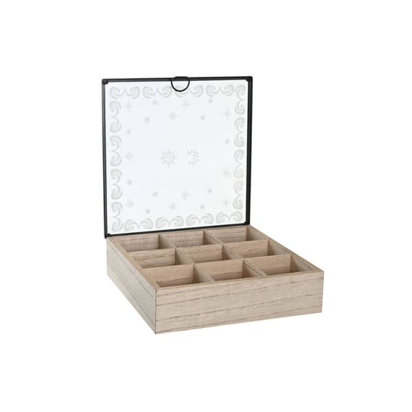 Æske til infusioner DKD Home Decor Blå Hvid Sort Natur Metal Krystal Træ MDF 24 x 24 x 6,5 cm (2 enheder)