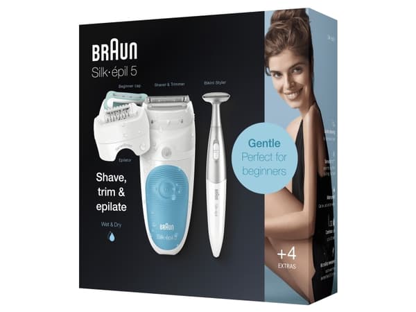 Braun Silk-épil 5 81706344, Hvit, Turkis, 28 pinsetter, Armhule, Bikini, Front thigh, Indre overarmer, Barbering, LED, 0,5 mm