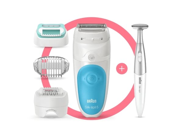 Braun Silk-épil 5 81706344, Hvit, Turkis, 28 pinsetter, Armhule, Bikini, Front thigh, Indre overarmer, Barbering, LED, 0,5 mm