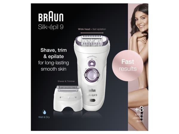 Braun Silk-épil 9 81706314, Valkoinen, Violetti, 40 pinsettiä, Bikini, Front thigh, Käsivarsien yläsisäpuoli, Outer upper arms, Ihokarvojenajo, LED,