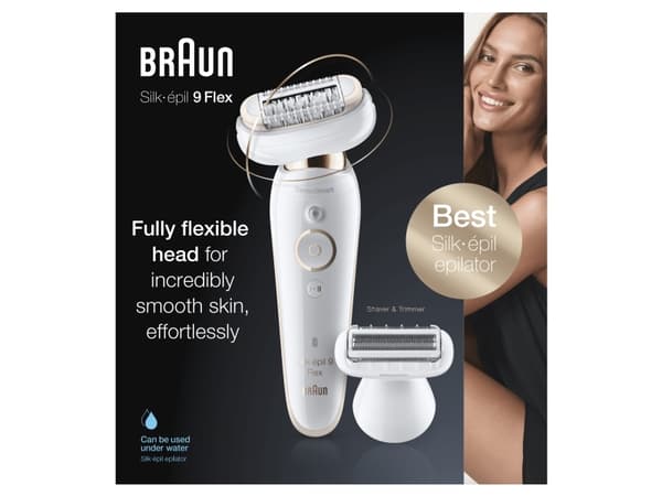 Braun Silk-épil 9-9002 Flex, Gull, Hvit, 40 pinsetter, Armhule, Bikini, Front thigh, Indre overarmer, Epilering, Barbering, LED, 0,5 mm