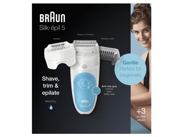 Braun Silk-épil 5 SES 5-605, Blå, Vit, 28 pincetter, MicroGrip, Rakning, AC/Batteri, 100 - 240 V