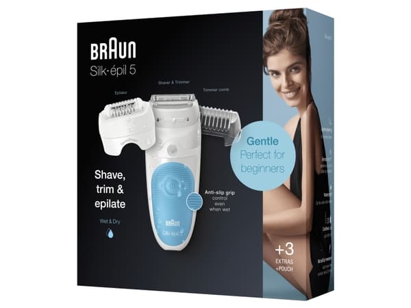Braun Silk-épil 5 SES 5-605, Blå, Vit, 28 pincetter, MicroGrip, Rakning, AC/Batteri, 100 - 240 V