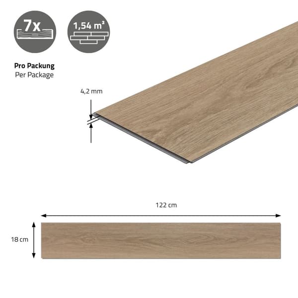 7,5 m² Click vinyylilattia tammi 4,2 mm kulutuskerros lattia PVC ruskea laminaatti