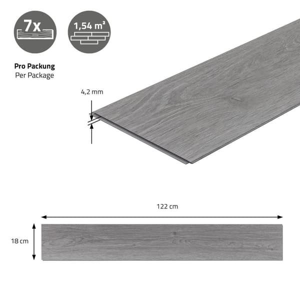 4,5 m² Klikvinylgulv Hickory 4,2 mm slidlag Grå PVC-gulv Laminat