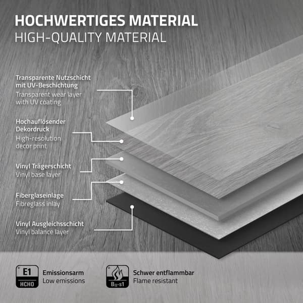7,5 m² Click vinylgolv Hickory 4,2 mm slitskikt Grå PVC-golv Laminat