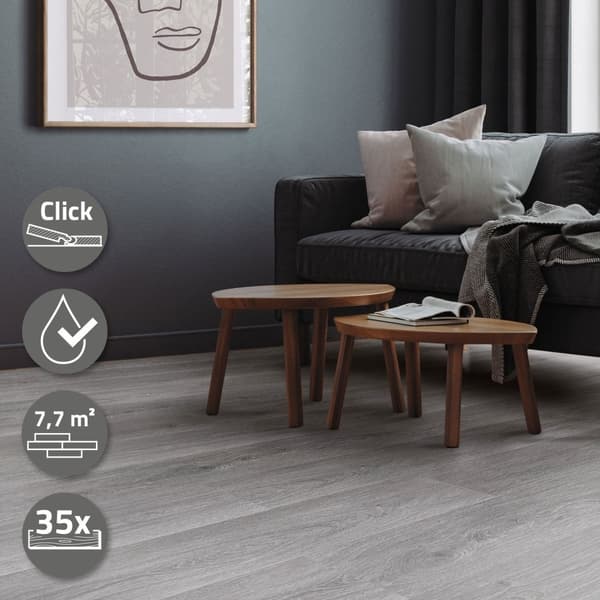 7,5 m² Click vinylgolv Hickory 4,2 mm slitskikt Grå PVC-golv Laminat
