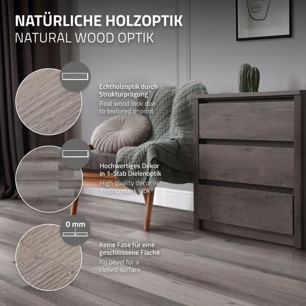 Deluxe självhäftande PVC-vinylgolv för 2,3 m² furugrå 2 mm tjock ML-Design