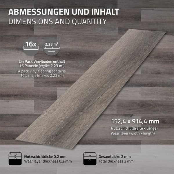 Deluxe självhäftande PVC-vinylgolv för 2,3 m² furugrå 2 mm tjock ML-Design