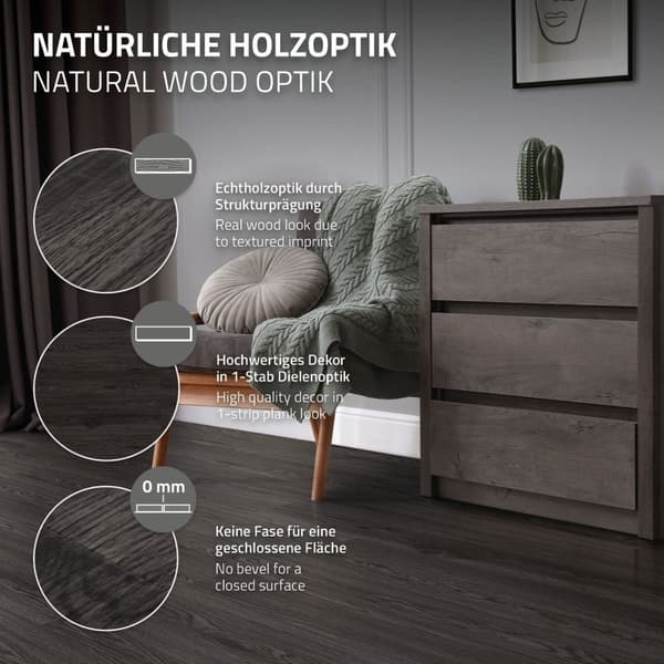 9,2 m² PVC självhäftande vinylgolv Vinylgolv Laminatgolv Mörkgrå