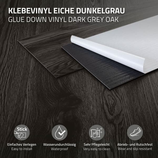 9,2 m² PVC självhäftande vinylgolv Vinylgolv Laminatgolv Mörkgrå
