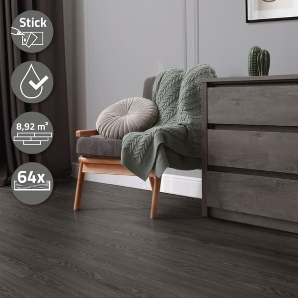 9,2 m² PVC-liimavinyylilattia Vinyylilattia Laminaattilattia Tummanharmaa