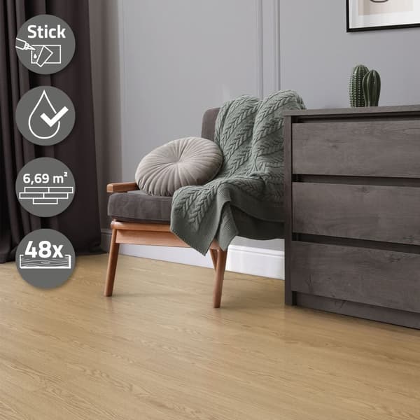 6,9 m² PVC-klæbende vinylgulv Vinylgulv Laminatgulv Naturligt egetræ