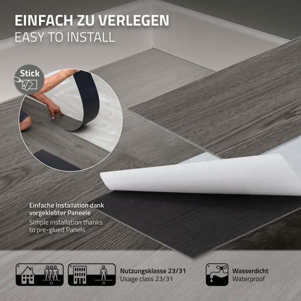 Deluxe PVC klæbende vinylgulv grå eg 91,5 cm x 15,3 cm x 2 mm ML-Design