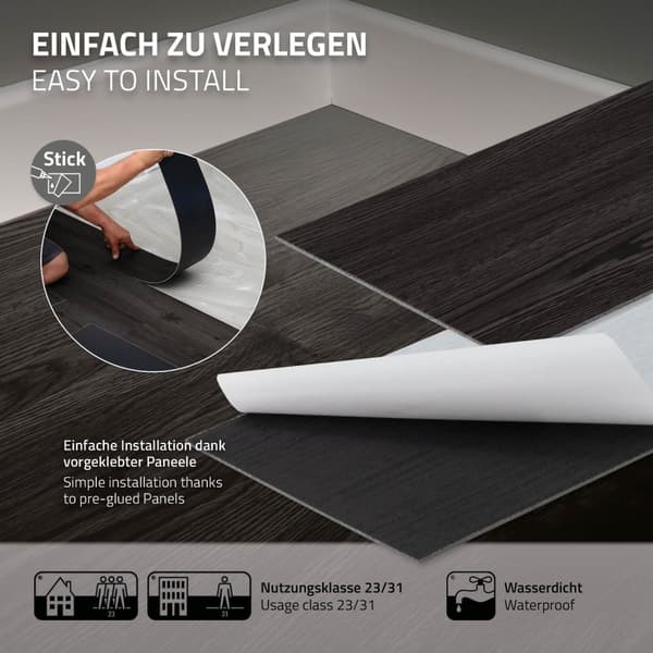 11,5 m² PVC-klæbende vinylgulv Vinylgulv Laminatgulv Mørkegråt