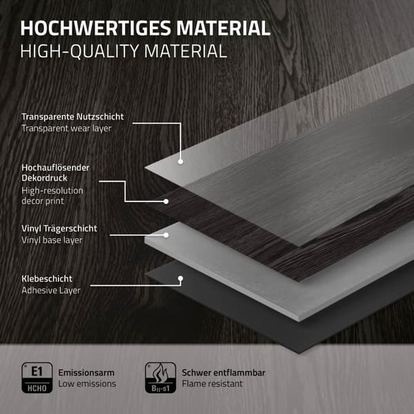 11,5 m² PVC-klæbende vinylgulv Vinylgulv Laminatgulv Mørkegråt