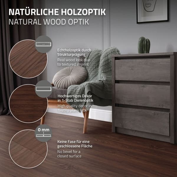 Deluxe PVC självhäftande vinylgolv rödbrun mutter 91,5 cm x 15,3 cm x 2 mm ML-Design
