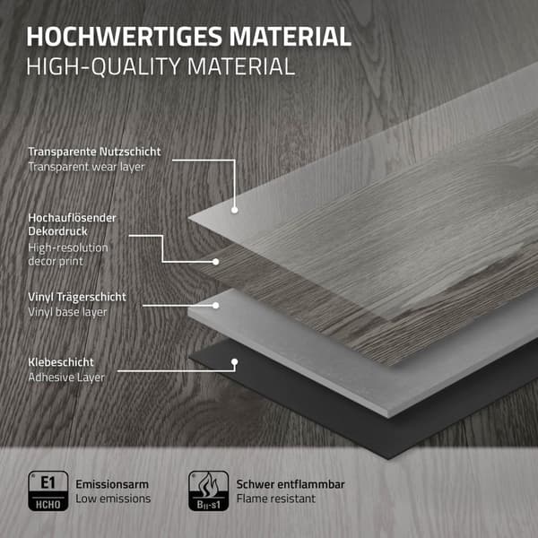 Deluxe PVC klæbende vinylgulv til 2,3 m² eg grå 2 mm tyk ML-Design