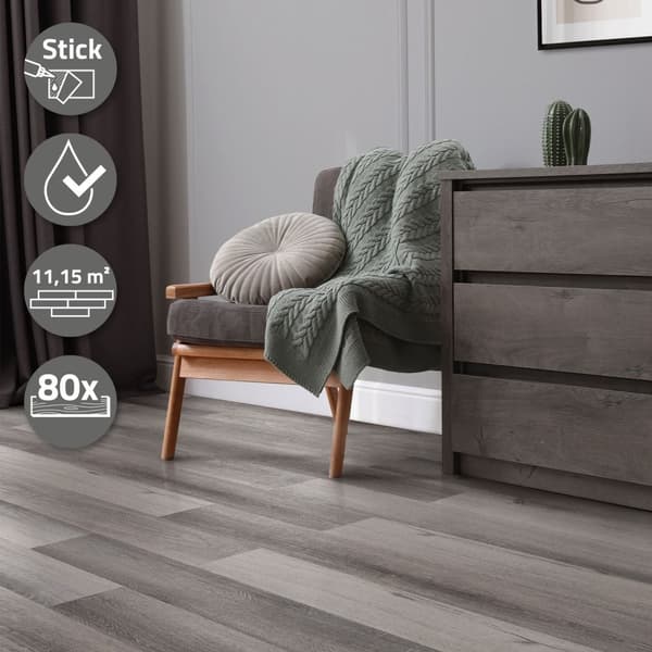 11,5 m² PVC-limmad vinylgolv Vinylgolv Laminatgolv Grå furu