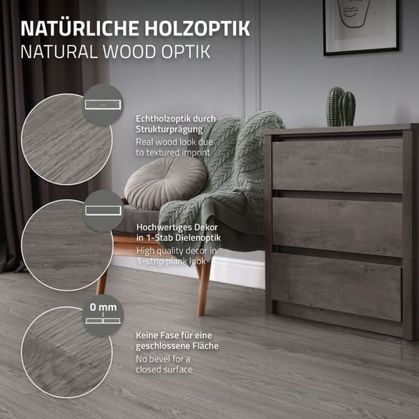 Deluxe PVC klæbende vinylgulv grå eg 91,5 cm x 15,3 cm x 2 mm ML-Design