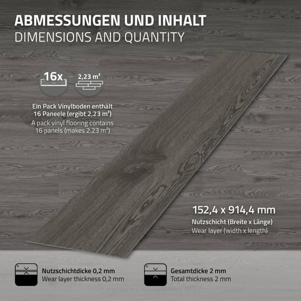 Deluxe PVC klæbende vinylgulv grå eg 91,5 cm x 15,3 cm x 2 mm ML-Design