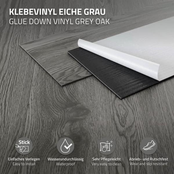 Deluxe PVC klæbende vinylgulv grå eg 91,5 cm x 15,3 cm x 2 mm ML-Design