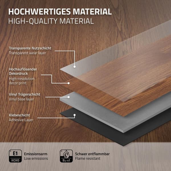 6,9 m² PVC-klæbende vinylgulv Vinylgulv Laminatgulv Gulv i rød eg