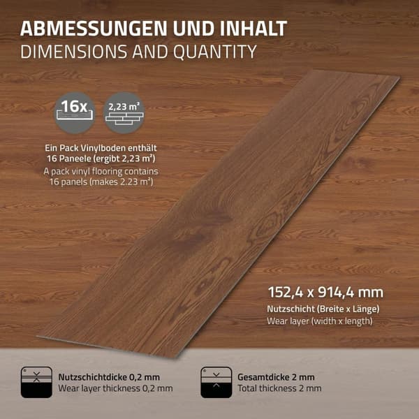 6,9 m² PVC-klæbende vinylgulv Vinylgulv Laminatgulv Gulv i rød eg