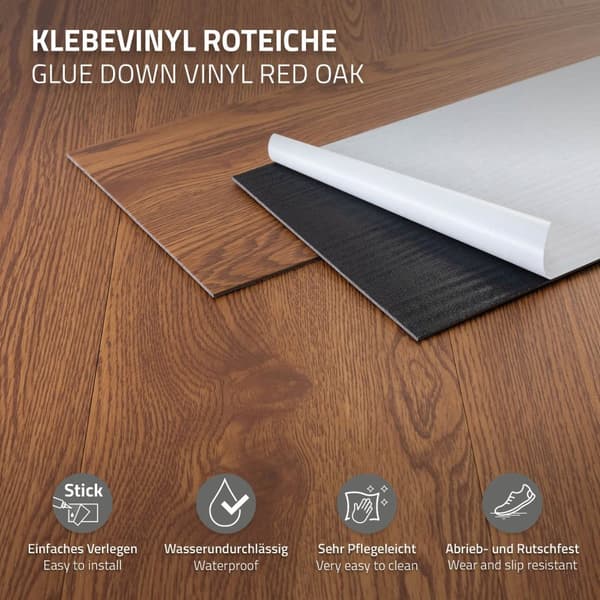 6,9 m² PVC-klæbende vinylgulv Vinylgulv Laminatgulv Gulv i rød eg