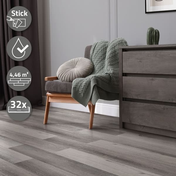 4,6 m² PVC-limmat vinylgolv Vinylgolv Laminatgolv Grå furu