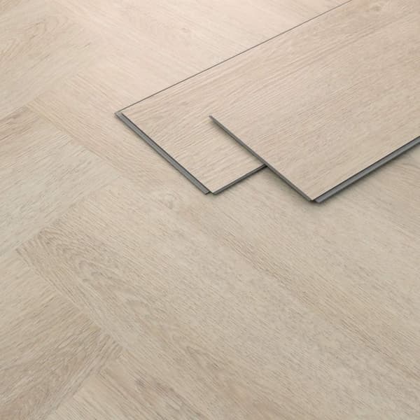 ML-Design Deluxe PVC-lattia, click vinyylilankut vinyylilattia, 61cmx12.8cmx4.2mm, paksuus 4.2mm, 6.24m²/80 lankkua, kalanruoto vaalea tammi, ruskea,