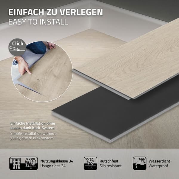 ML-Design Deluxe PVC-gulv, klikvinylplanker vinylgulv, 61cmx12,8cmx4,2mm, tykkelse 4,2mm, 4,68m²/60 planker, sildeben lys eg, brun, trælook,
