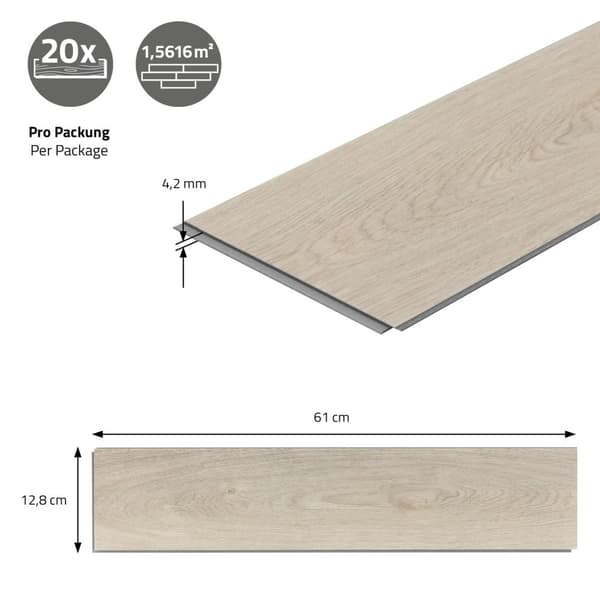 ML-Design Deluxe PVC-gulv, klikvinylplanker vinylgulv, 61cmx12,8cmx4,2mm, tykkelse 4,2mm, 7,8m²/100 planker, sildeben lys eg, brun, trælook,