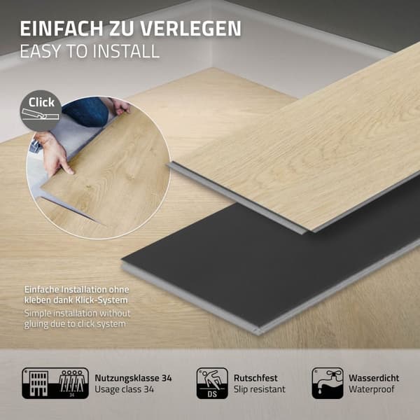 ML-Design Deluxe PVC-gulv, klikvinylplanker vinylgulv, 61cmx12,8cmx4,2mm, tykkelse 4,2mm, 3,12m²/40 planker, sildeben naturlig eg, brun, trælook,