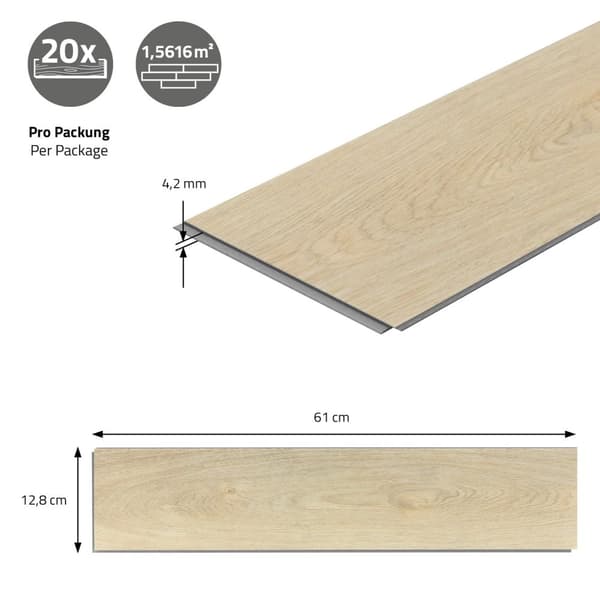 ML-Design Deluxe PVC-gulv, klikvinylplanker vinylgulv, 61cmx12,8cmx4,2mm, tykkelse 4,2mm, 3,12m²/40 planker, sildeben naturlig eg, brun, trælook,