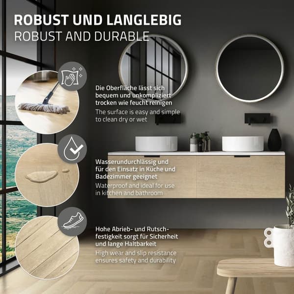 ML-Design Deluxe PVC-gulv, klikvinylplanker vinylgulv, 61cmx12,8cmx4,2mm, tykkelse 4,2mm, 3,12m²/40 planker, sildeben naturlig eg, brun, trælook,