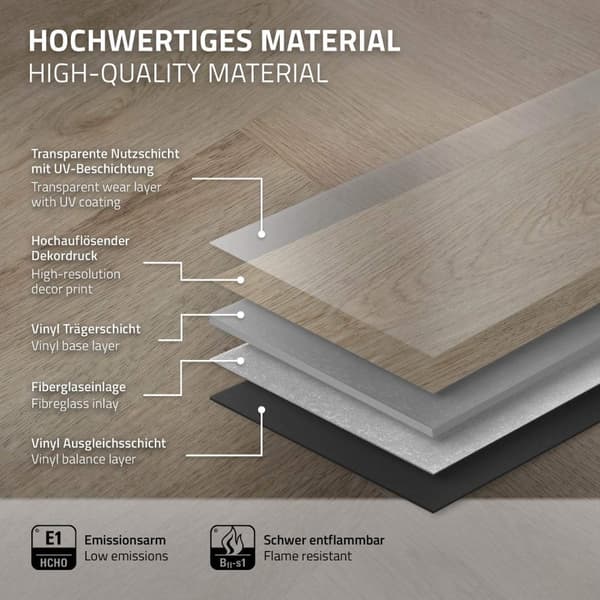 ML-Design Deluxe PVC-gulv, klikvinylplanker vinylgulv, 61cmx12,8cmx4,2mm, tykkelse 4,2mm, 7,8m²/100 planker, sildebensmørk eg, brun, trælook,