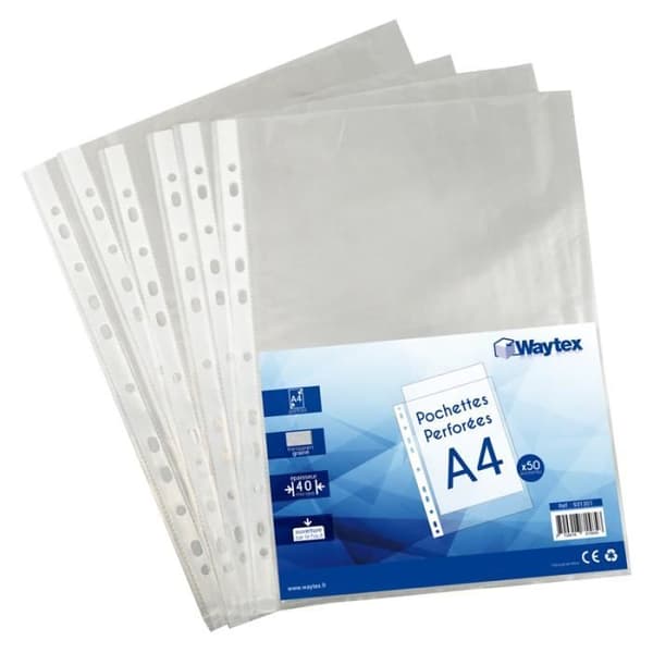 Hålmappar A4 - Waytex - 931301 - Transparenta - Strukturerade - 40 mikron - Paket om 50