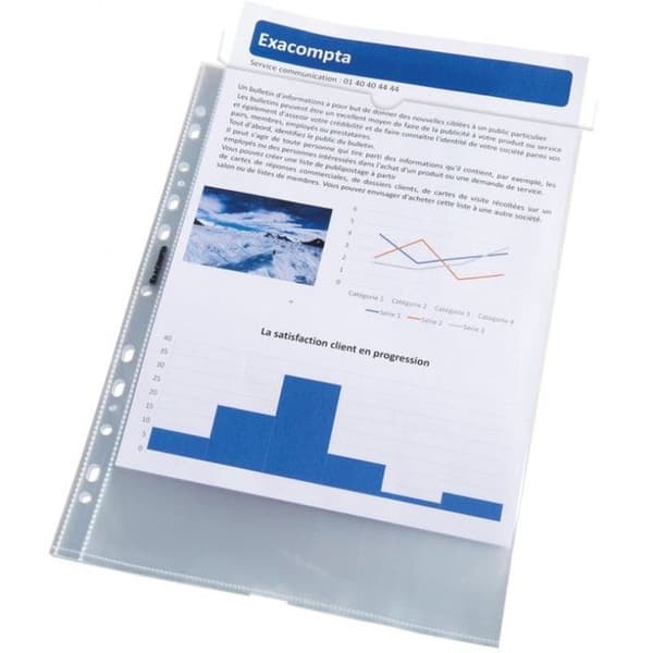 Block med 50 perforerade transparenta plastfickor A4 Exacompta