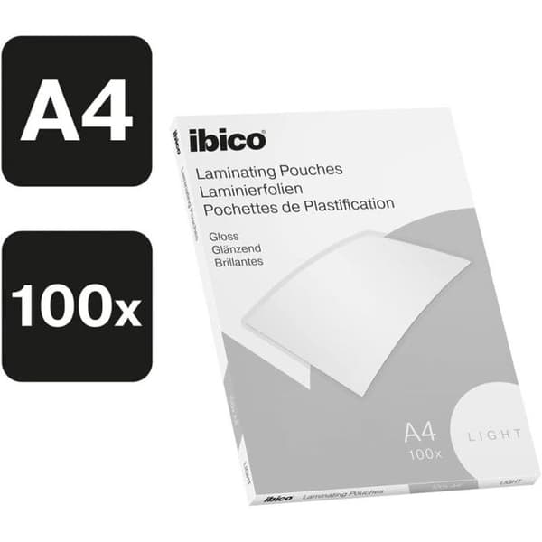A4 lamineringspåsar - IBICO Basics - Paket med 100 - Lätt - Blank - Transparent