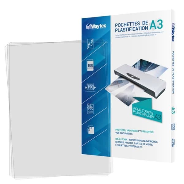 Lamineringspåsar 75 mikron per sida - A3-format - Paket med 100 st