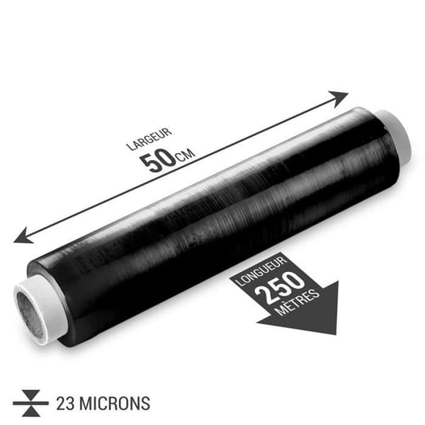 Svart sträckt film WAYTEX 930724 - 23 mikron - 250m x 500mm - Paket eller pall