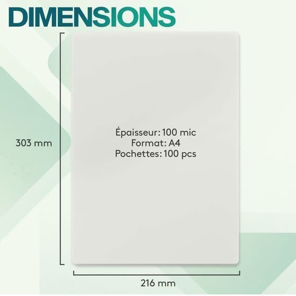 ACROPAQ 100 Plastfickor A4 100 mikron - 100 universella plastfickor - Glänsande - Rundade hörn
